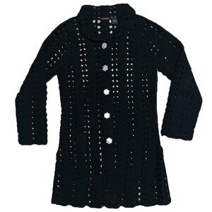 Knit de Knit Crochet Cardigan Rhinestone Buttons‎ Black Size Small Women's